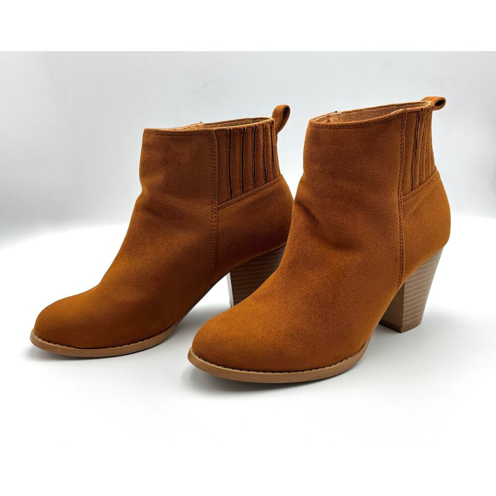Womens Tan Suede Block Heeled Booties | Size 7 | Mothers Day Gift